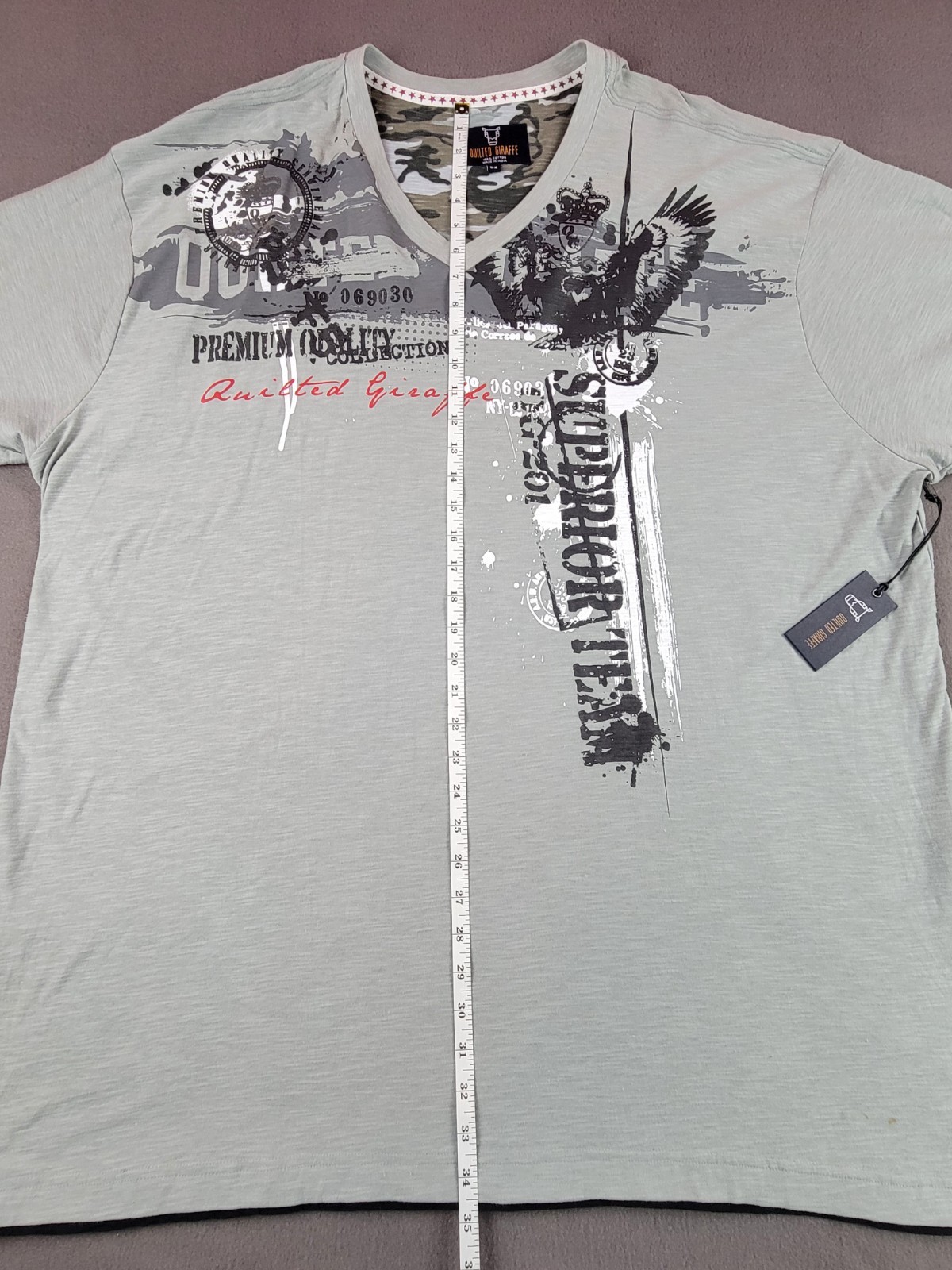Quilted Giraffe Men's 5XL Grey V-neck T-shirt Short-sleeve gallery