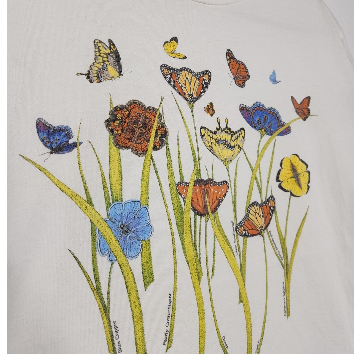 Vintage Butterfly Nature Art Flowers Garden 90s Organic Cotton Medium gallery