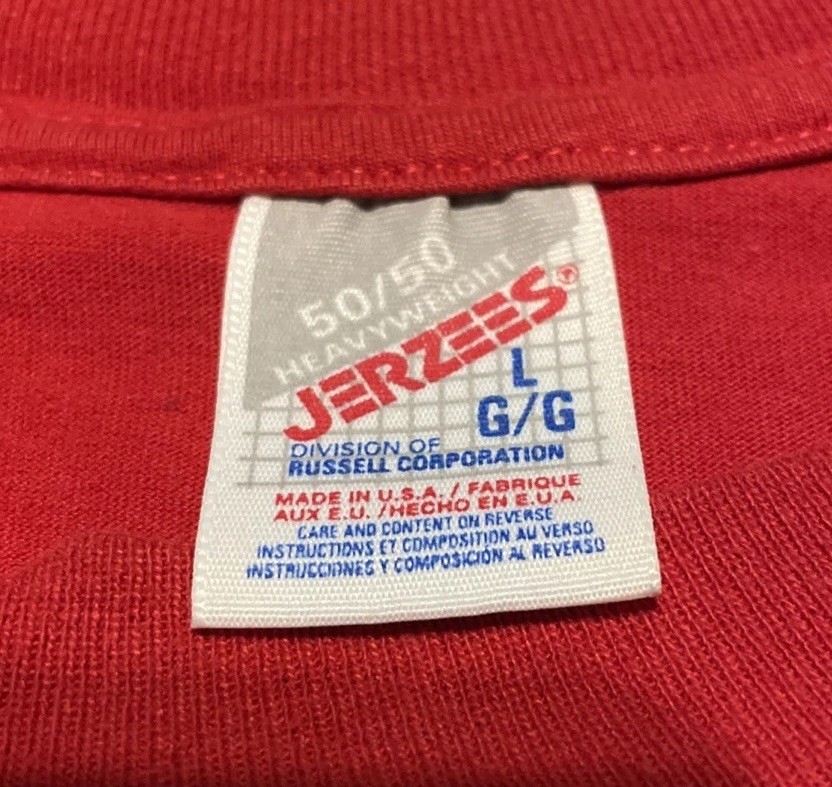 Vintage 90s Jerzees 50/50 Texas Rangers Large Red Shirt Made In USA Baseball MLB gallery