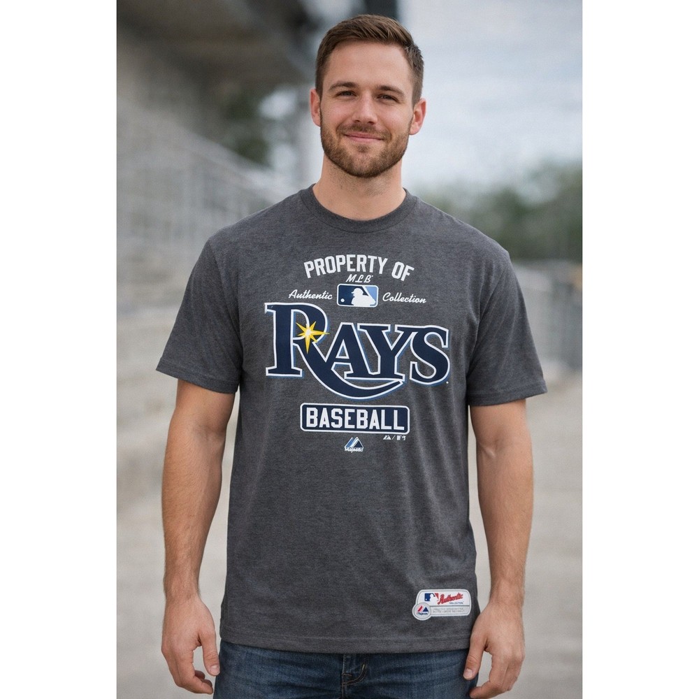 NWT Majestic MLB Tampa Bay Rays Baseball T Shirt Mens Large Gray