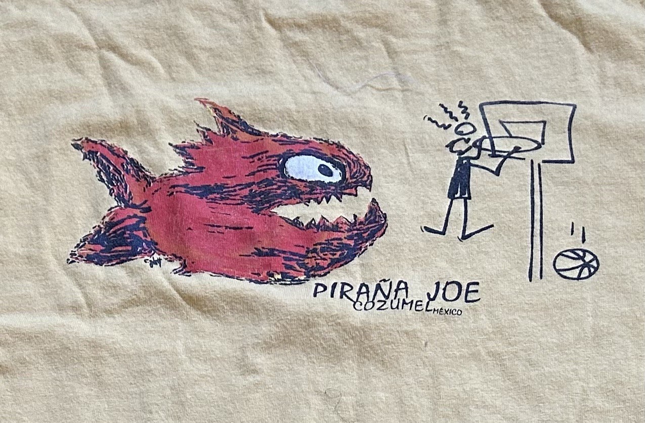 PIRANA JOE Big Orange Pirana Fish T-Shirt Cozumel Yellow Size Medium gallery