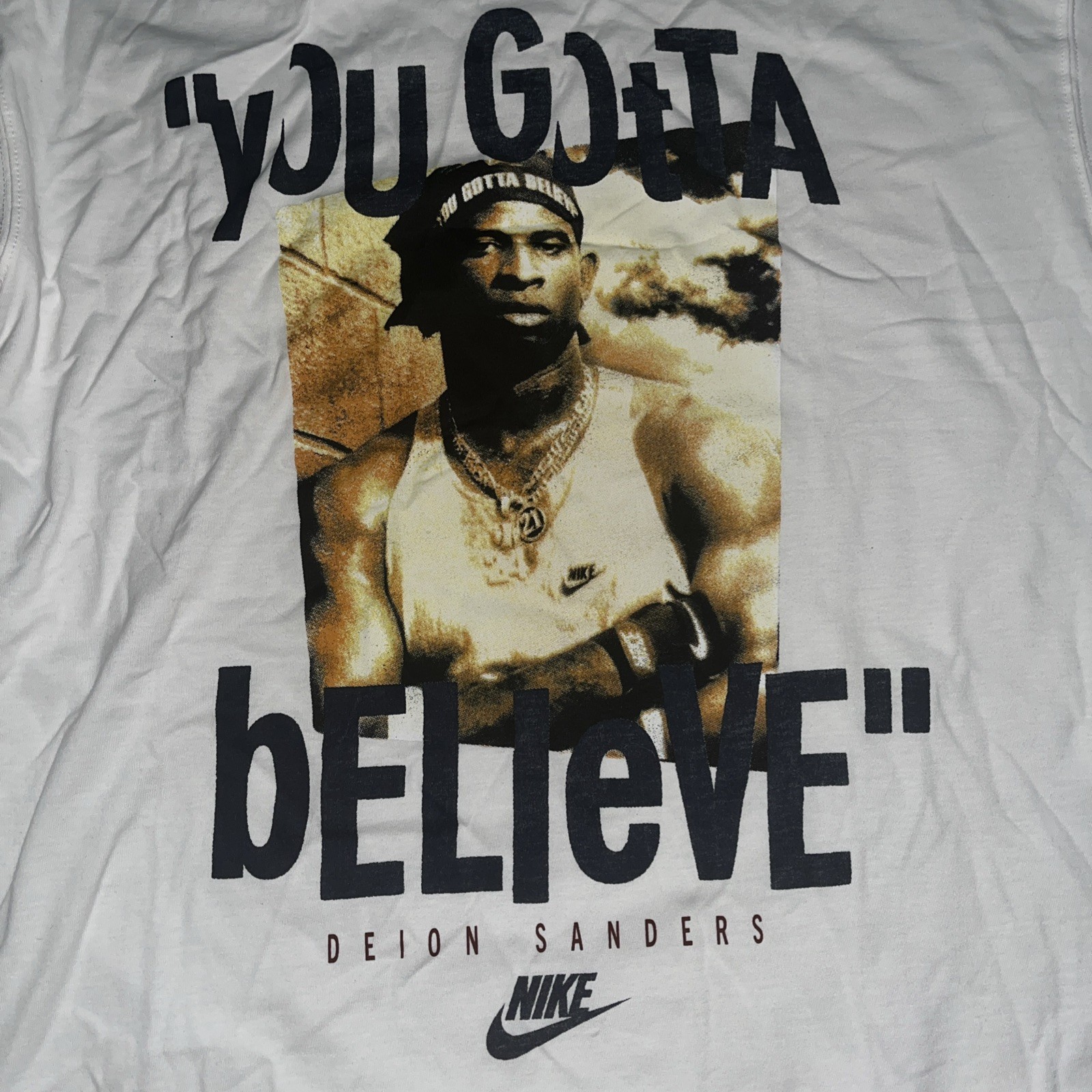 Nike Mens Medium TALL Deion Sanders You Gotta Believe White Graphic Shirt NEW gallery