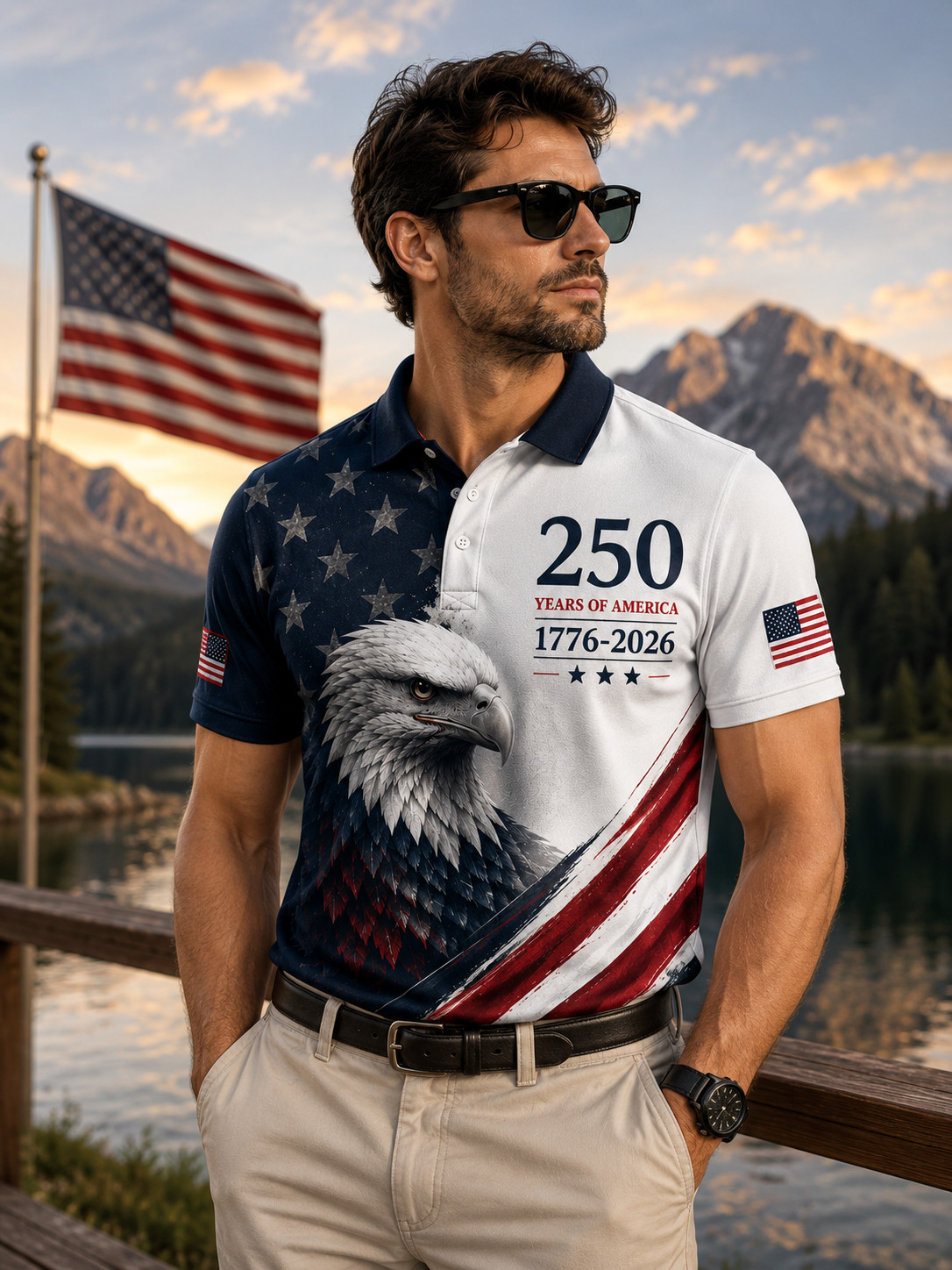 USA 250 Years of America Golf Polo Men Eagle 1776-2026 American Flag S-5XL gallery