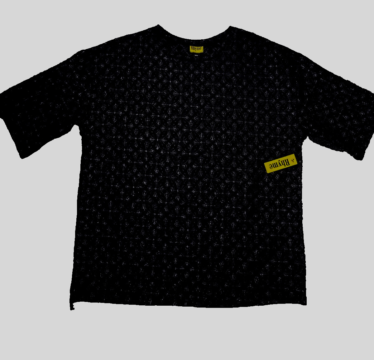 RHYME Sz M Crew Neck Texture All-Over Pattern Men's Black T-shirt gallery