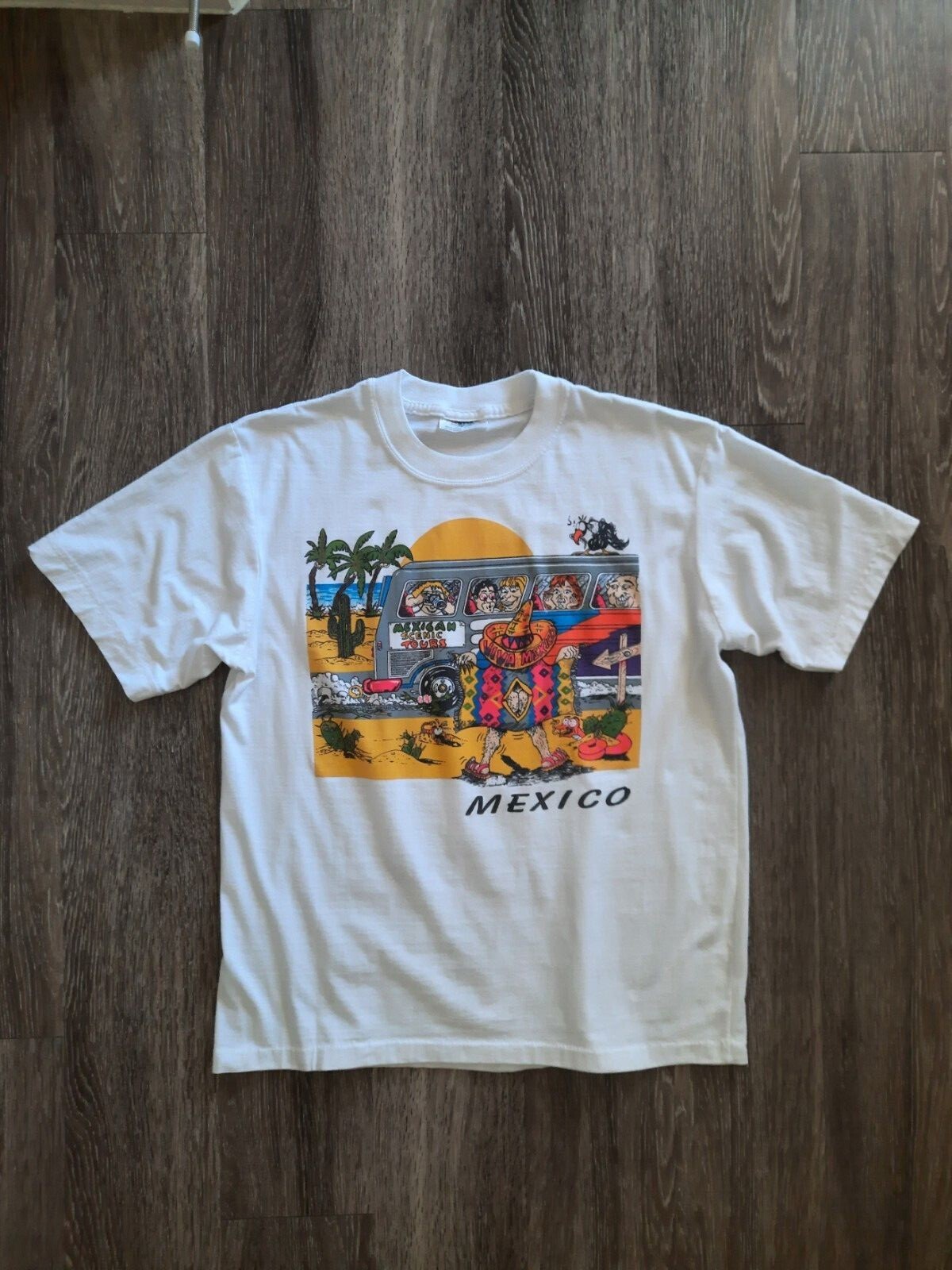 Vintage Mexico Tour Bus Flasher Cartoon Single Stitch T-Shirt (Large) gallery