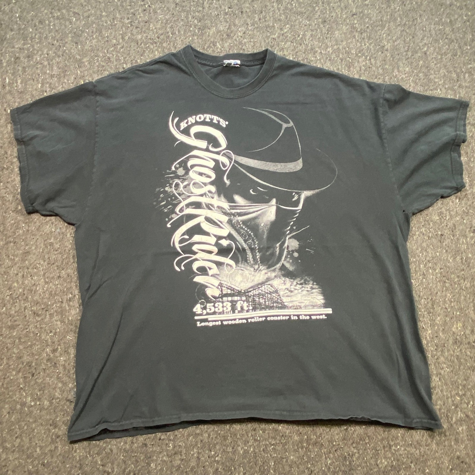 Knotts Berry Farm GhostRider TShirt Sz XXL Mens Black Grunge Roller Coaster Tee