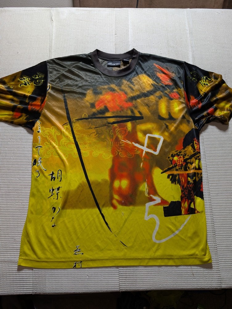 VINTAGE No Boundaries SPEED DEMON Japanese Samurai Flames AoP T-Shirt Sz Large