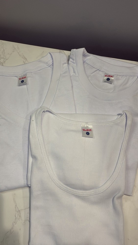 Tricotextil Men’s White 3 Piece Combo Pack V-Neck Crew Neck Tank Top Size L New