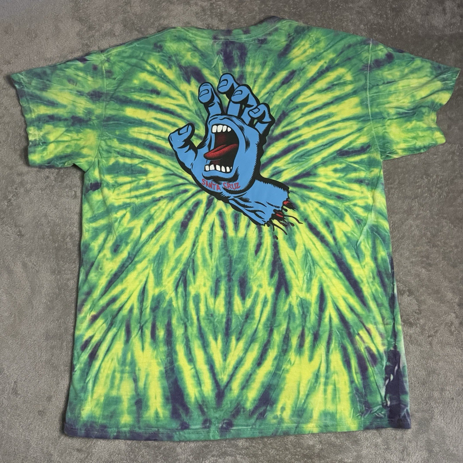 Santa Cruz Screaming Hand T-Shirt Mens Large Green & Yellow Tie Dye Strong Color gallery