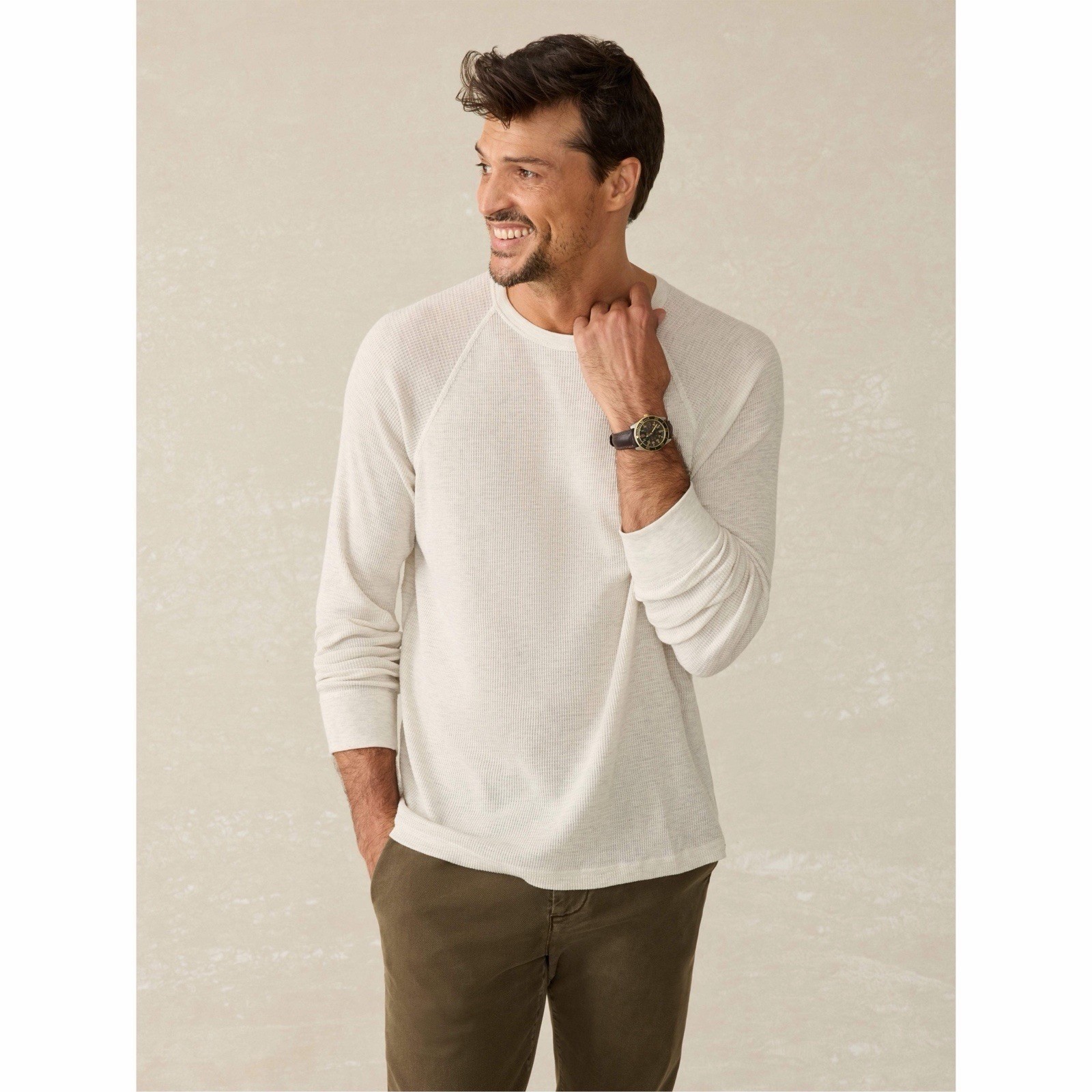 Faherty Long Sleeve Cloud Waffle Crew Ivory Heather NWT XXL Pima Cotton Thermal