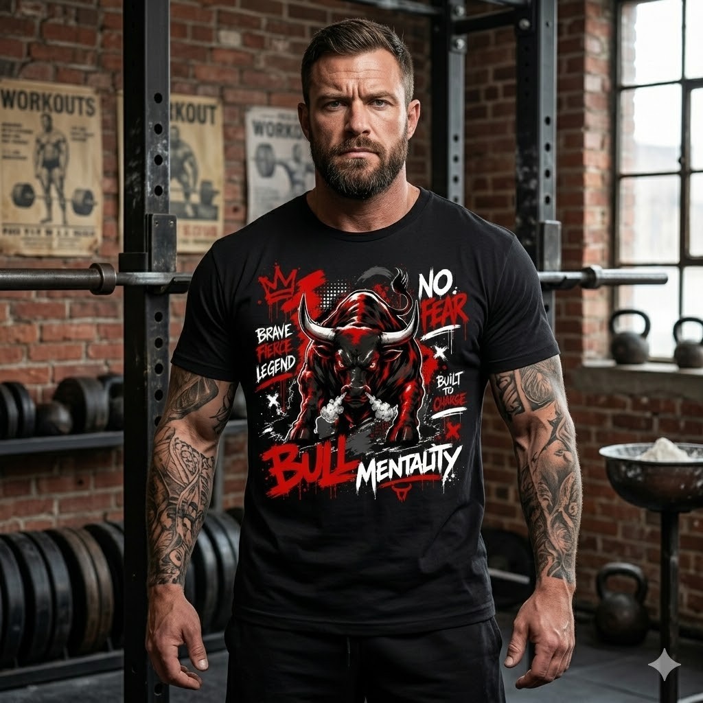 Aggressive Bull Mentality Shirt Edgy Streetwear Urban Animal Graphic Mens Tee