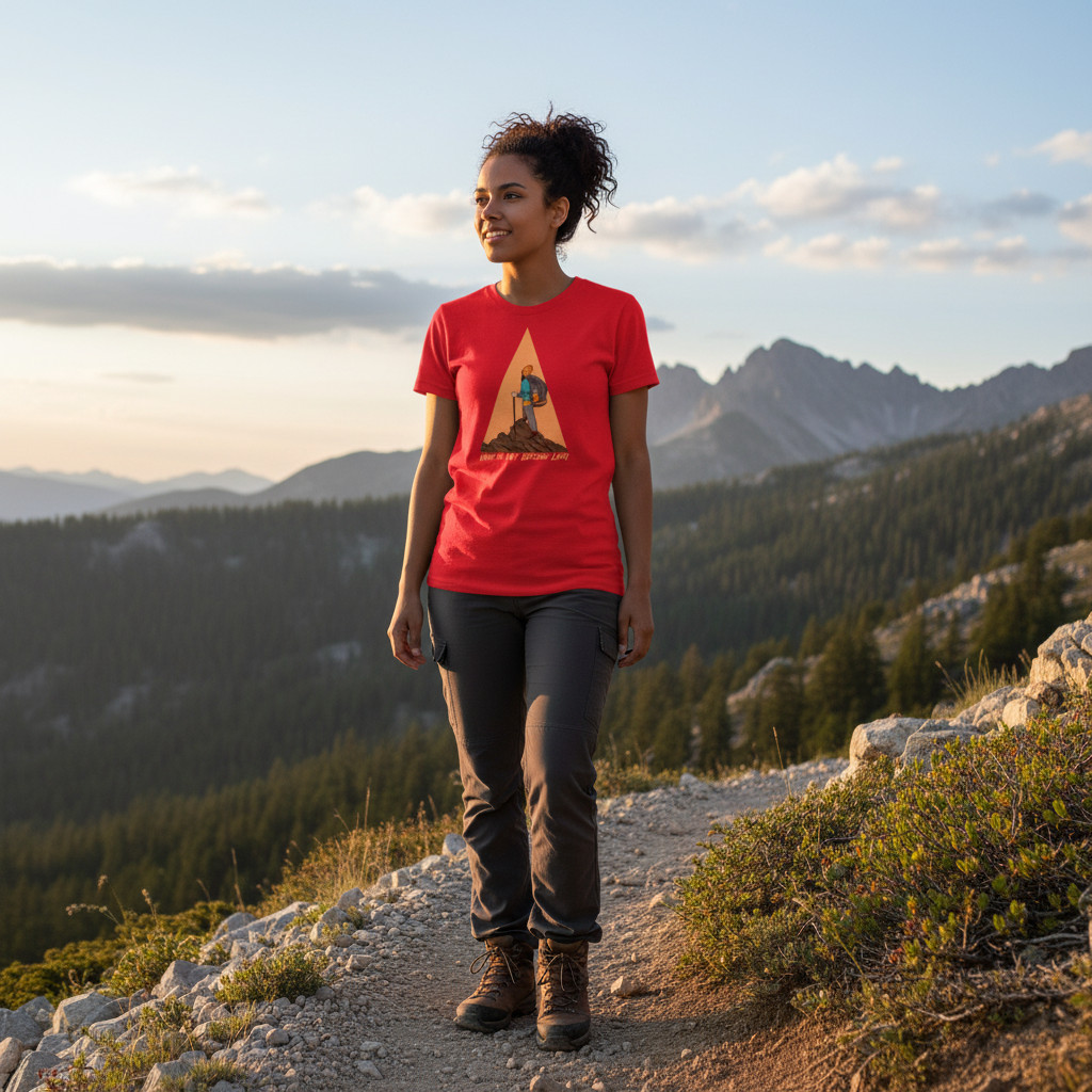 Unisex Hiking Graphic Tee With Trekking Figure And Triangular Mountain Design Pr gallery