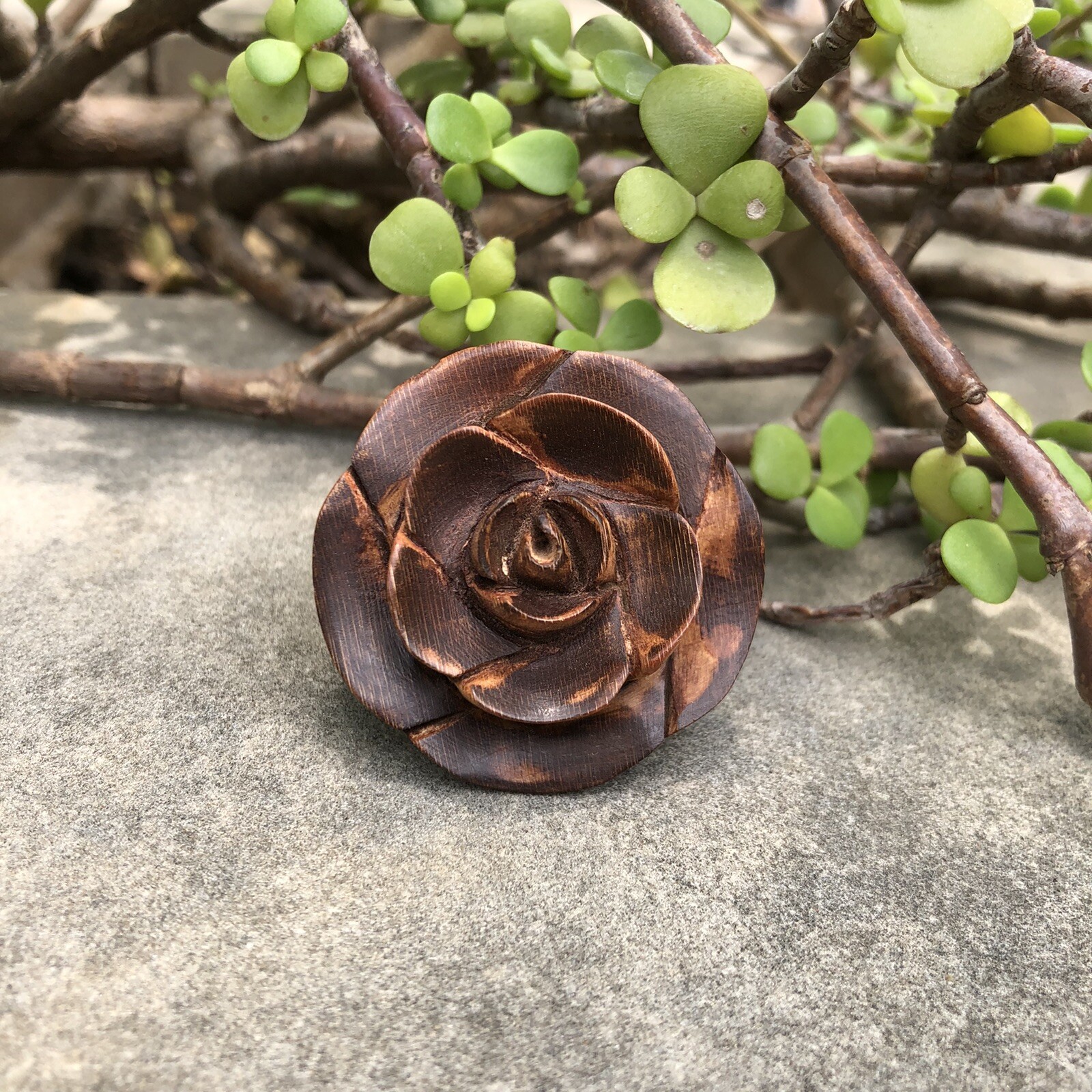 Kadamb Wood Rose Flower Carved Handmade Ring, 35 mm dia, US 9 Ring Size, D5