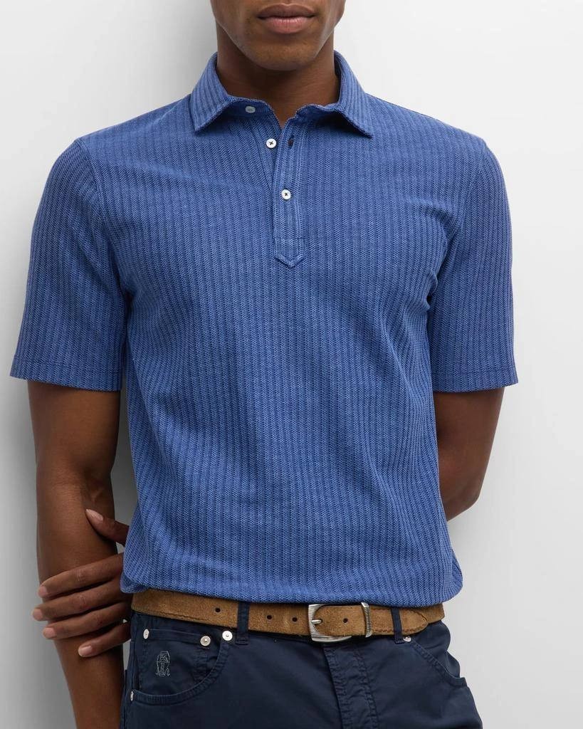 Brunello Cucinelli Textured Polo Blue Knitt Mens Size Large / 52 IT From Italy