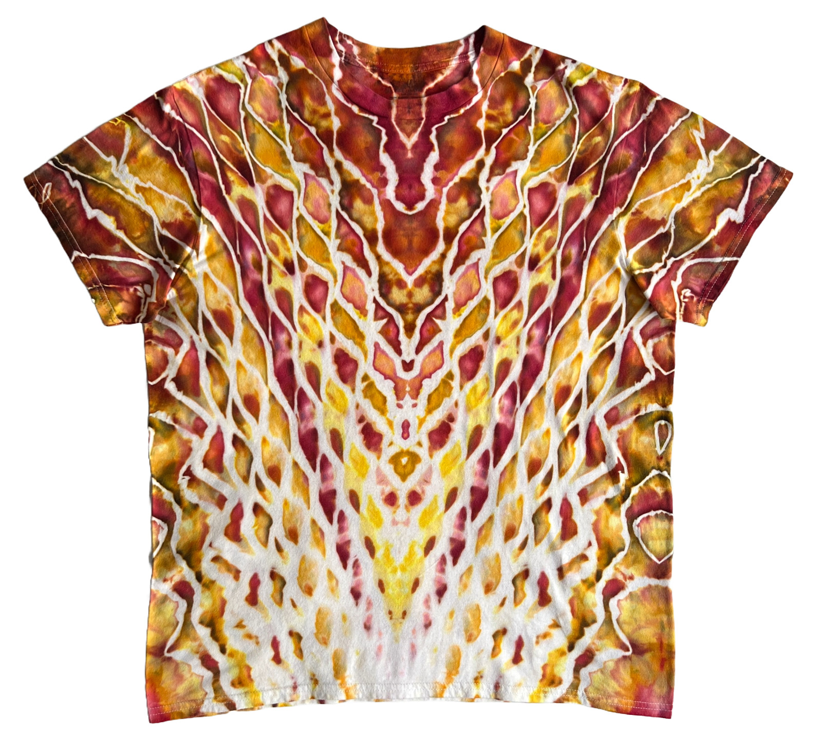 V Roll Ice Tie Dye T-Shirt, Unisex L SS, Burgundy & Gold gallery