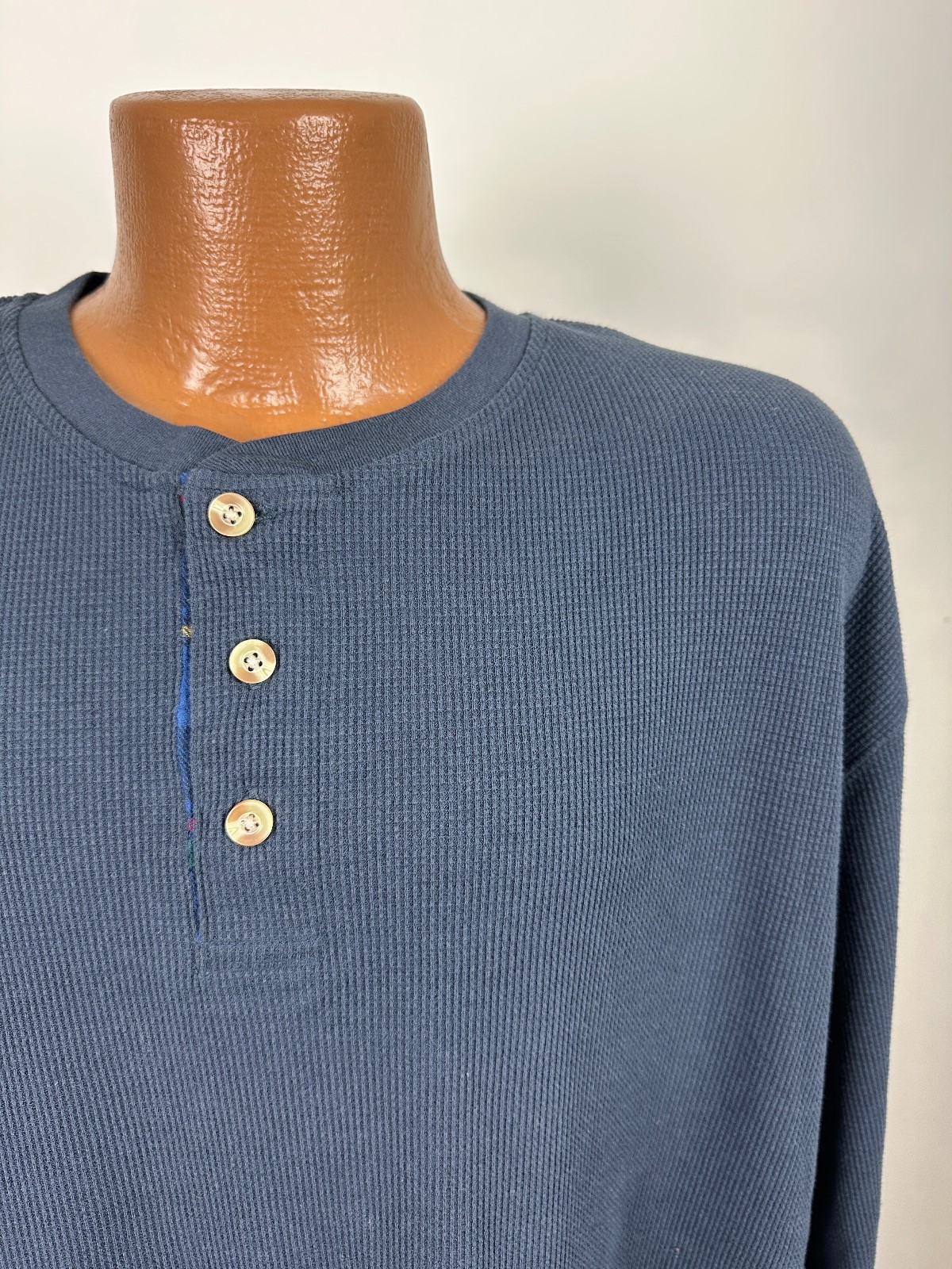 Vintage Waffle-Knit Henley Shirt Men 2XL TALL Navy Minimal Outdoors St Johns Bay gallery