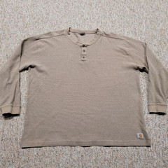 Carhartt Henley Mens 2XL Brown K200 Textured Knit Long Sleeve Workwear Shirt