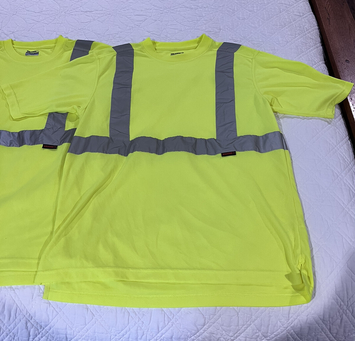 2 X Wolverine Brand Reflective Safety Yellow High Vis Short Sleeve Shirt Sz M gallery