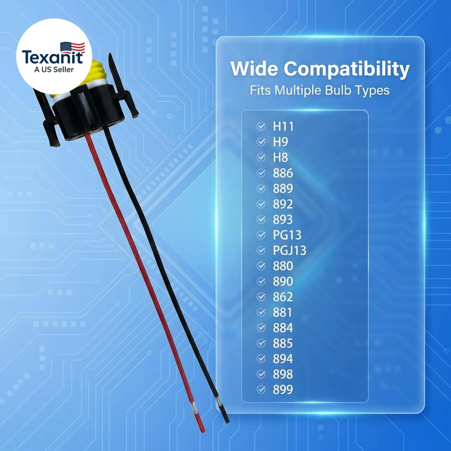 High Temperature Ceramic Wiring Harness Socket (2-Pack) Compatible with H11 H8 H