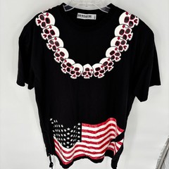 Back In Black BIB Devil Nut Skull American Flag Lace Up Side Streetwear T-Shirt