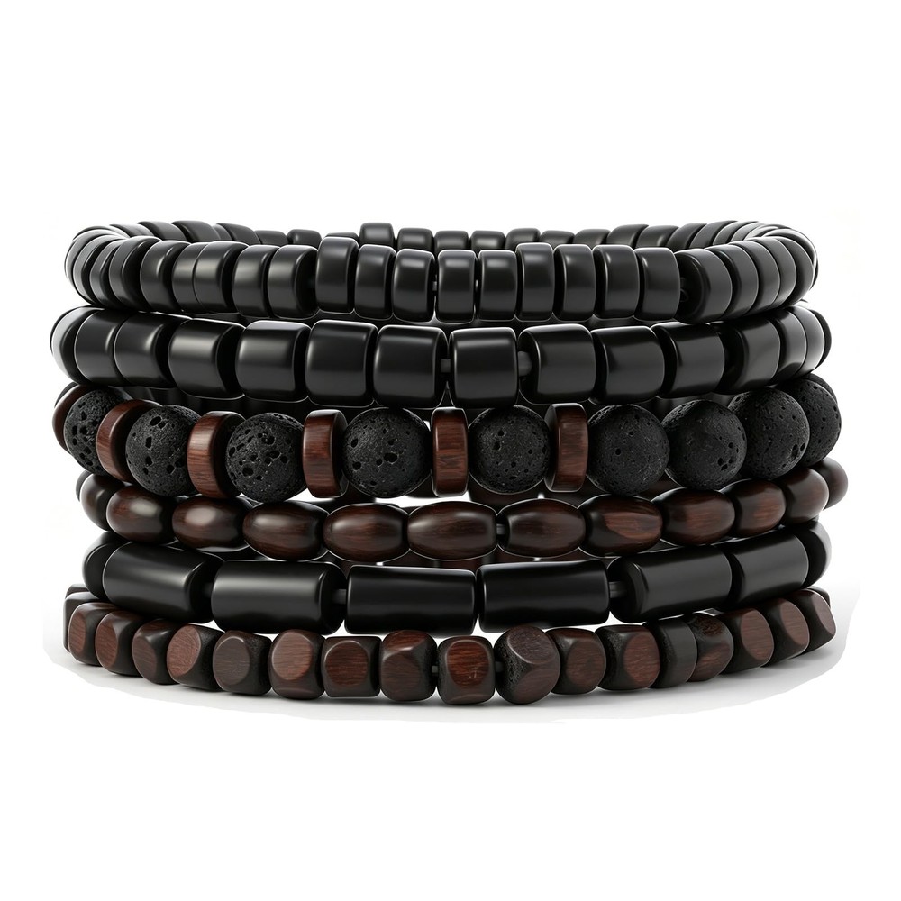Gothic Punk Multilayer Bracelet Set Wrap Bangles Grunge Wood Jewelry Gift Set
