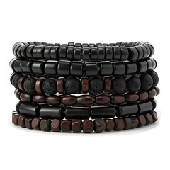 Gothic Punk Multilayer Bracelet Set Wrap Bangles Grunge Wood Jewelry Gift Set