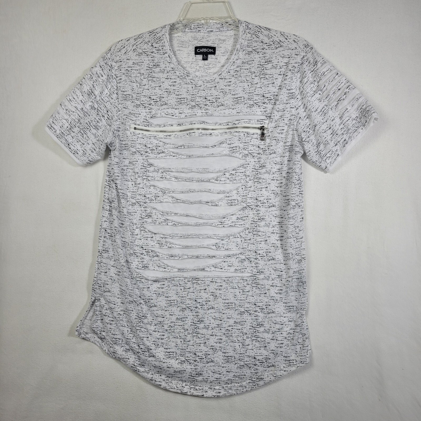 Carbon Mens T Shirt Size L Distressed White Gray Knit Rayon Crew Neck 70's gallery
