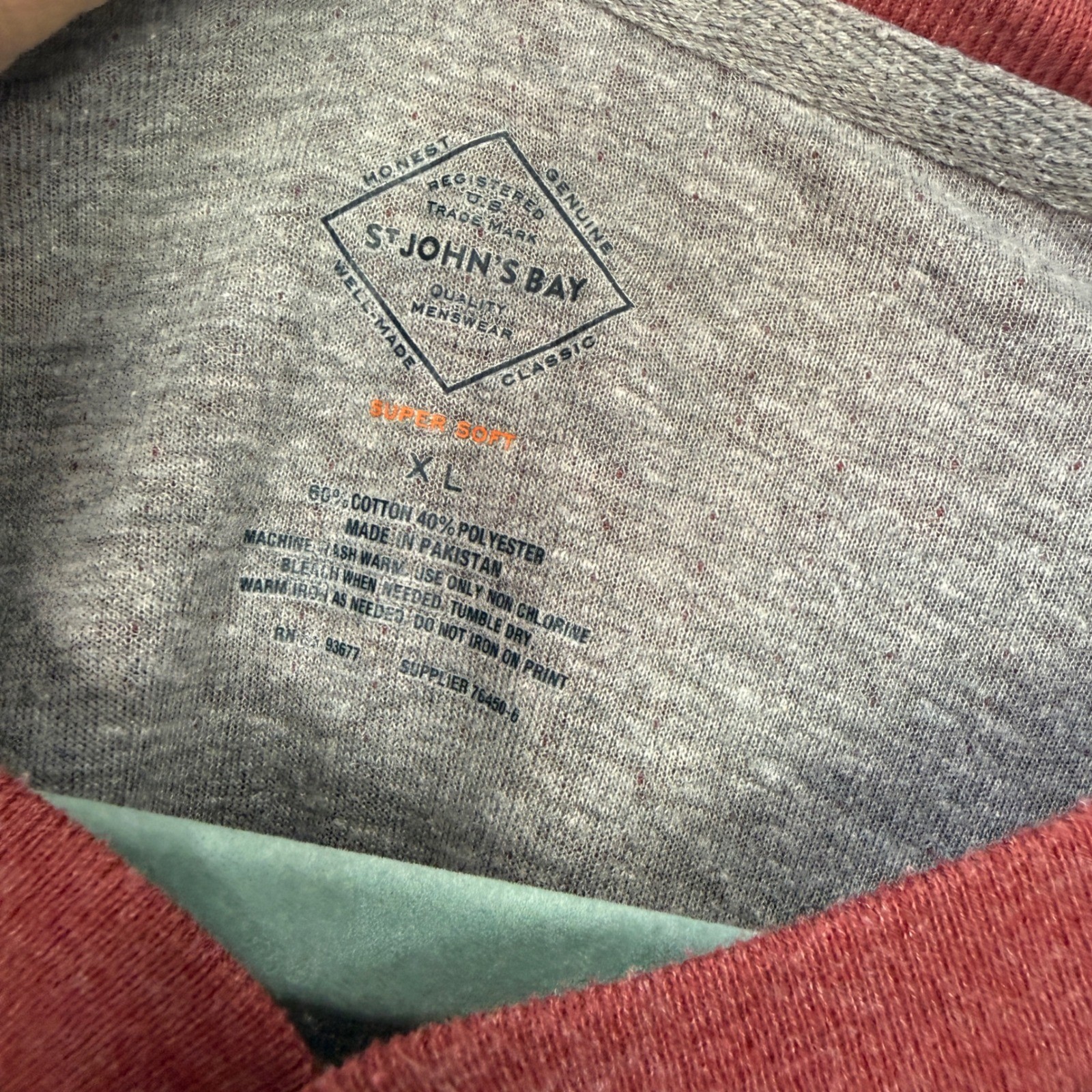 St Johns Bay Mens XL Henley Shirt Long Sleeve Burgundy Grey Striped Super Soft gallery