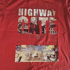 Array Shirt Mens Extra Large Red Highway Gate Graphic T-Shirt Bicycle Cityscape
