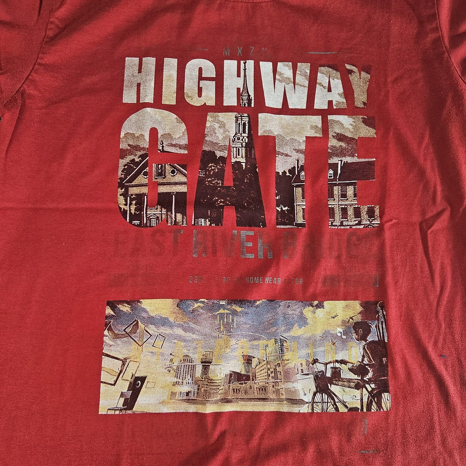 Array Shirt Mens Extra Large Red Highway Gate Graphic T-Shirt Bicycle Cityscape gallery