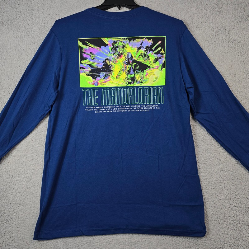 STAR WARS NEFF Mens Mandalorian Shirt Extra Large XL Blue Comic Long Sleeve NWT gallery