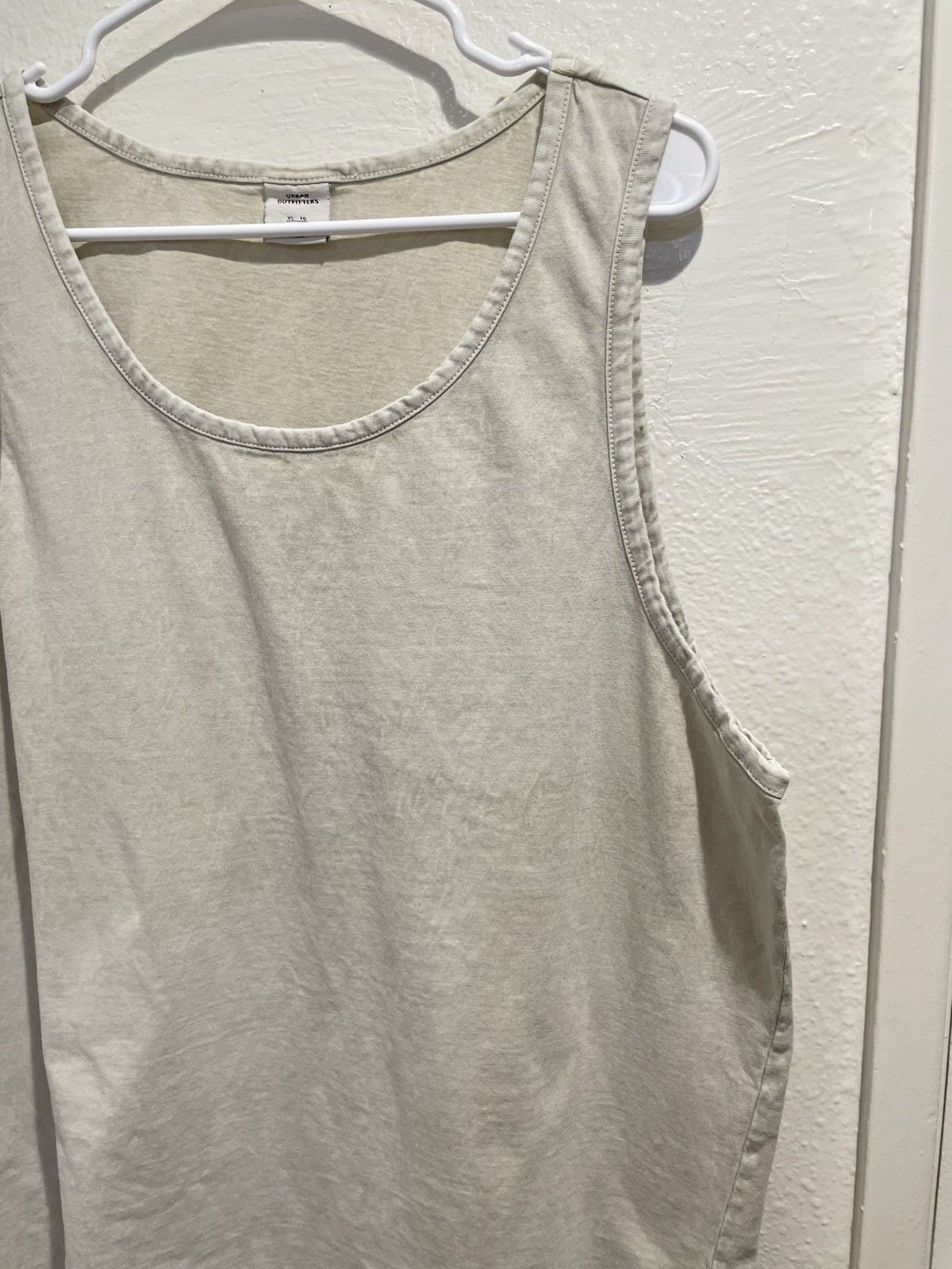 Urban Outfitters Mens XL Tank Top Cream Beige Acid Vintage Wash Cotton Boxy Fit gallery