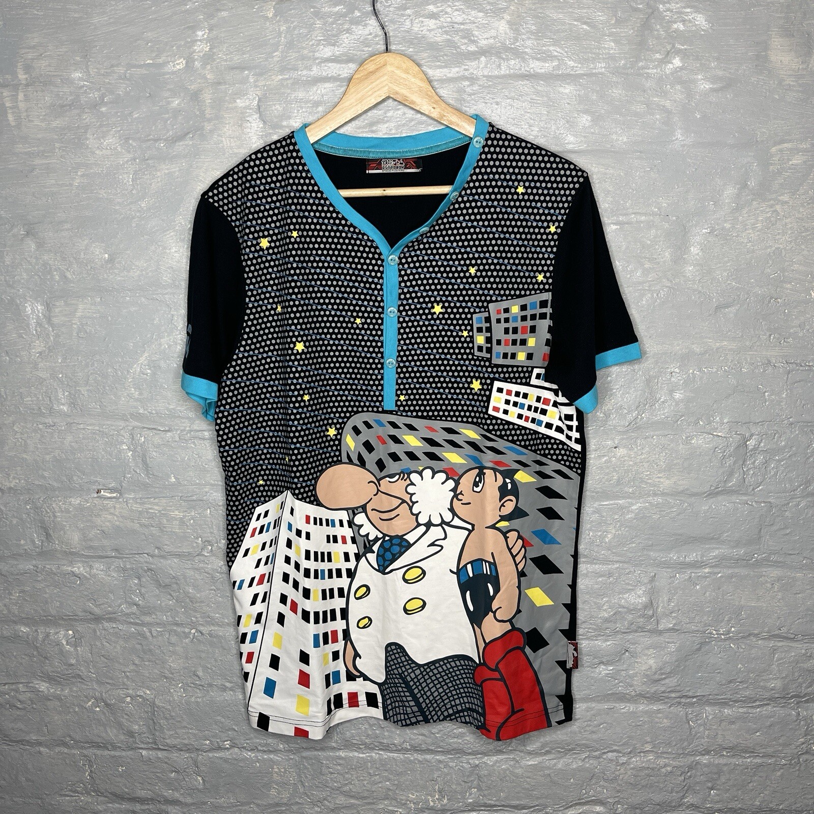 Astro Boy Tezuka Mighty Atom Men's Graphic Print Button V-Neck T-Shirt XL gallery