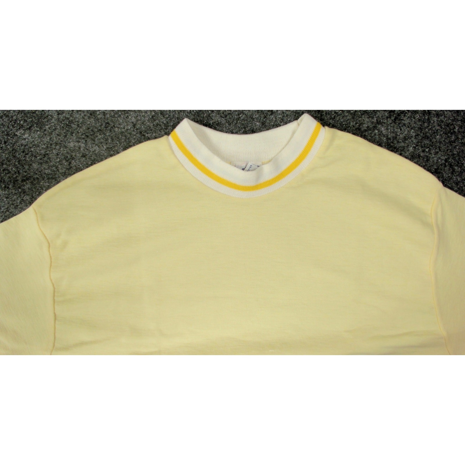70s Fruit Loom Action Knits Ringer T-Shirt Pique Pale Yellow Mens M gallery