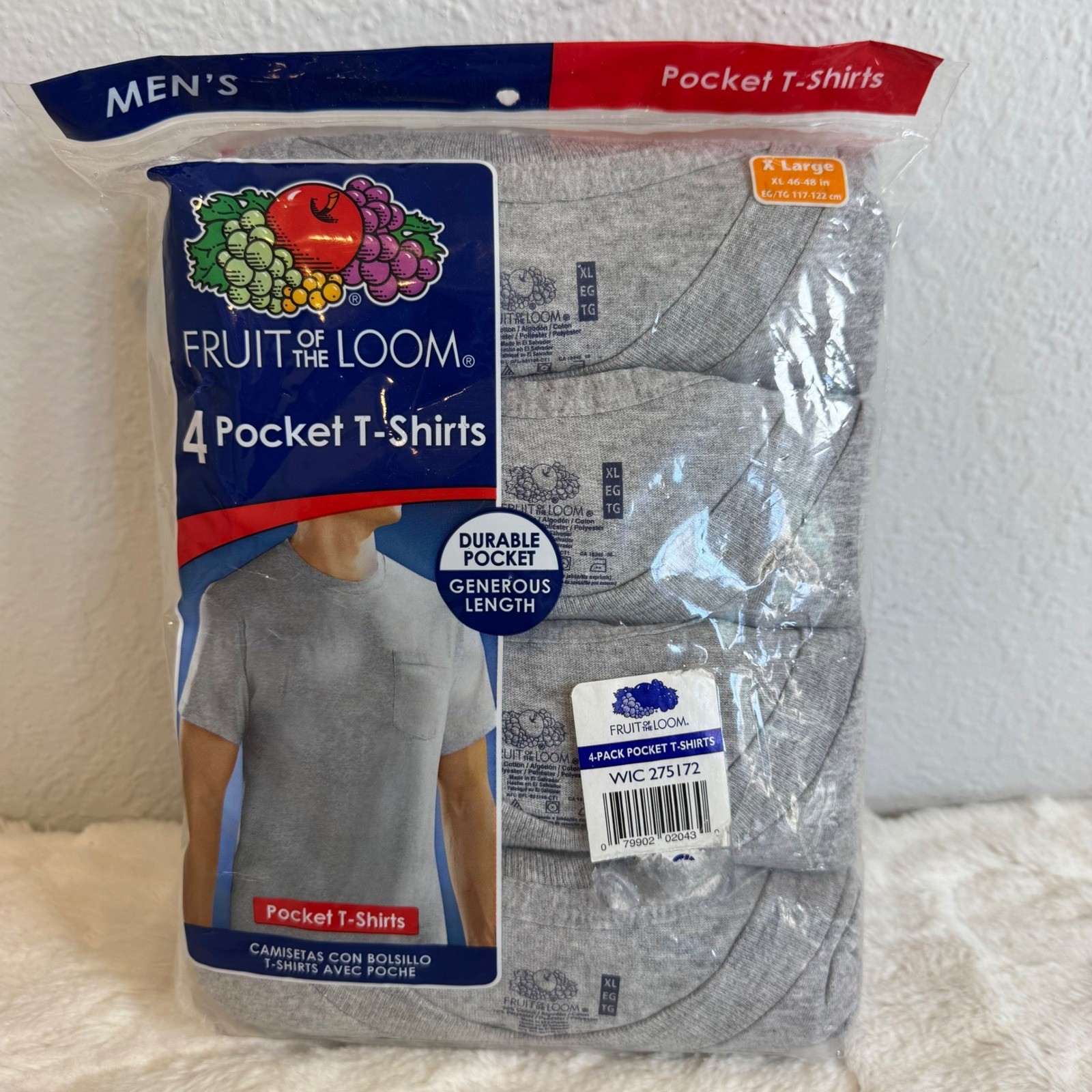 Fruit of the Loom Mens 4-Pack Pocket T-Shirts Gray XL NEW old stock 2009