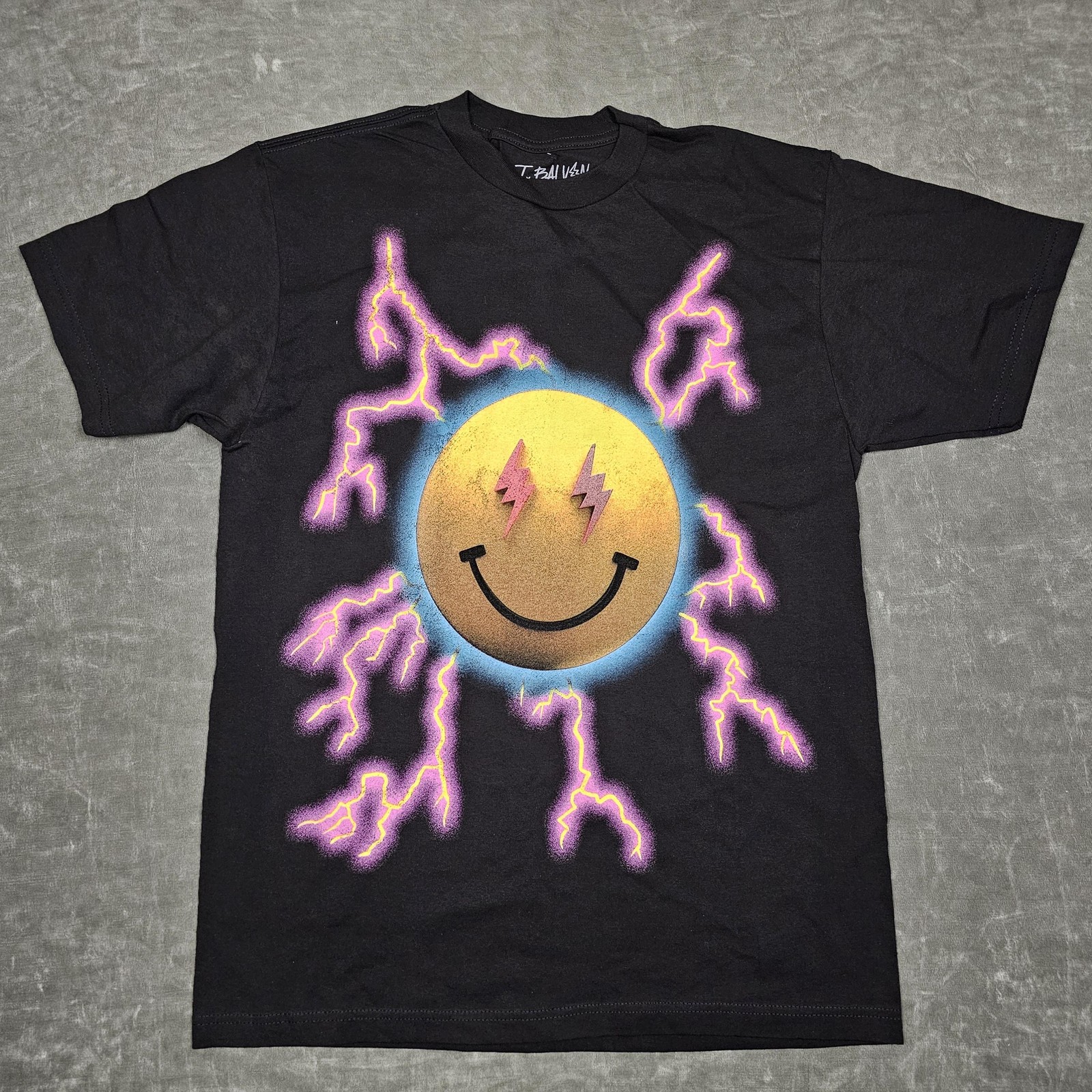 J Balvin Jose Tour Shirt Mens Large Black 2022 Lightning Smiley Face Graphic Tee