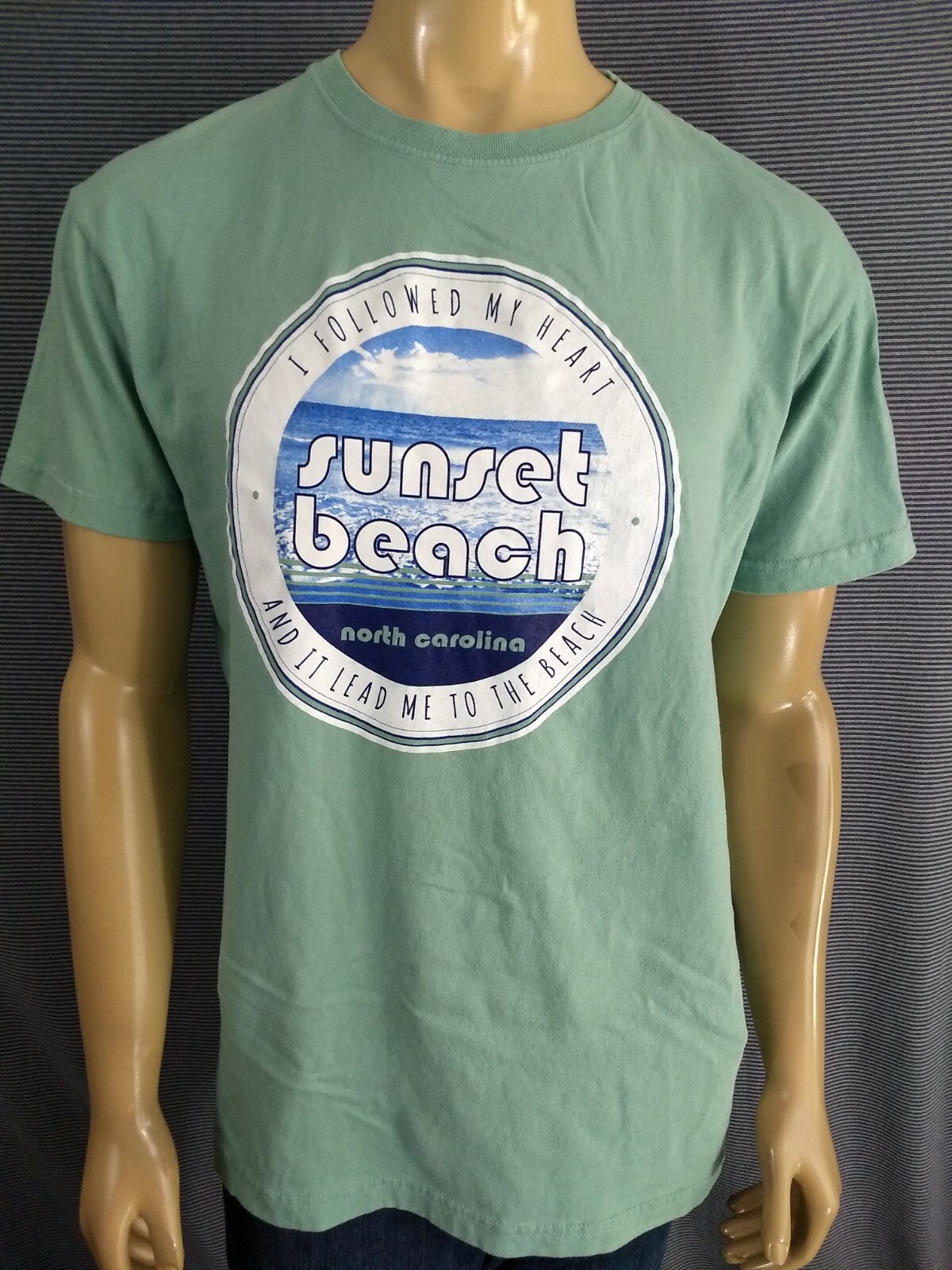 SUNSET BEACH North Carolina T Shirt Light Green Adult L 100% Cotton DMR Sport SS gallery