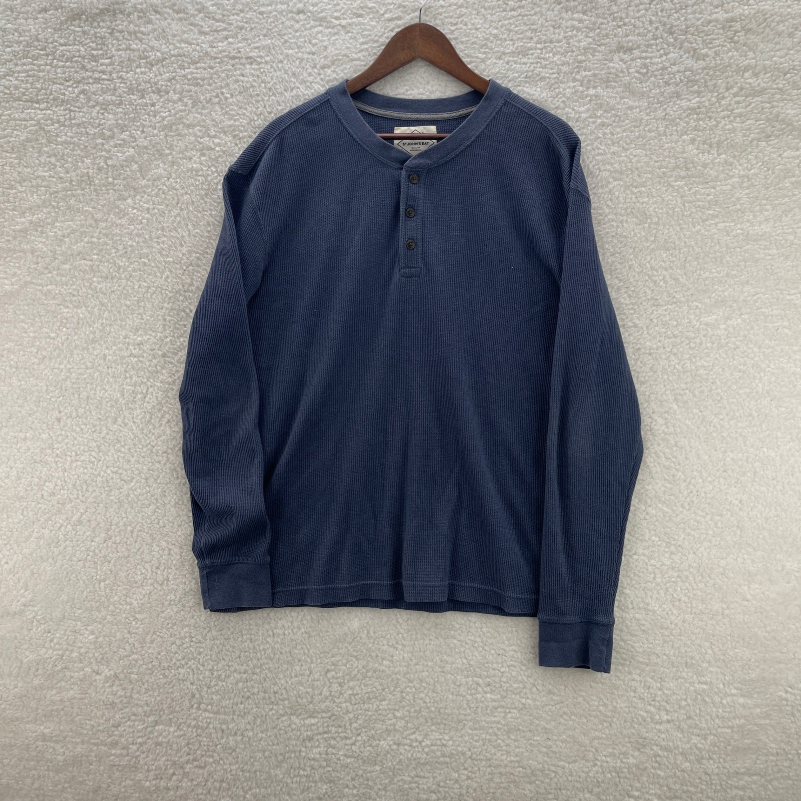 St Johns Bay Shirt Mens XL Blue Waffle Knit Thermal Henley Grunge Y2K Granola gallery