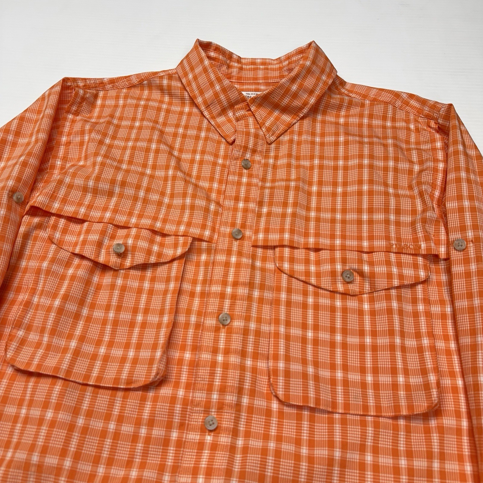 Filson Nylon Blend Ventilated Button Up Mens Long Sleeve Fishing Shirt L Orange gallery