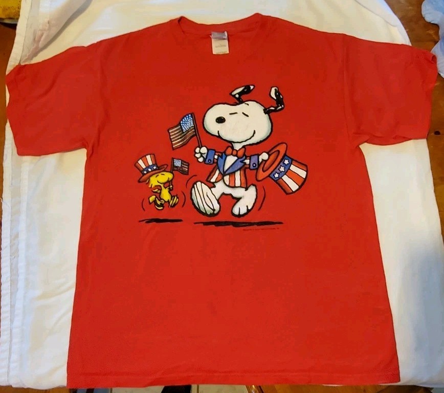 Peanuts Snoopy & Woodstock 4th Of July American Patriotic Flag Shirt Large gallery