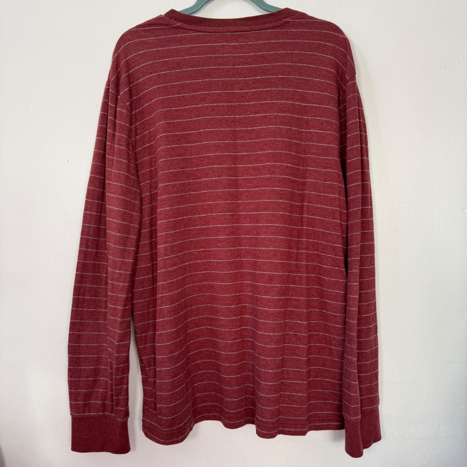 St Johns Bay Mens XL Henley Shirt Long Sleeve Burgundy Grey Striped Super Soft gallery