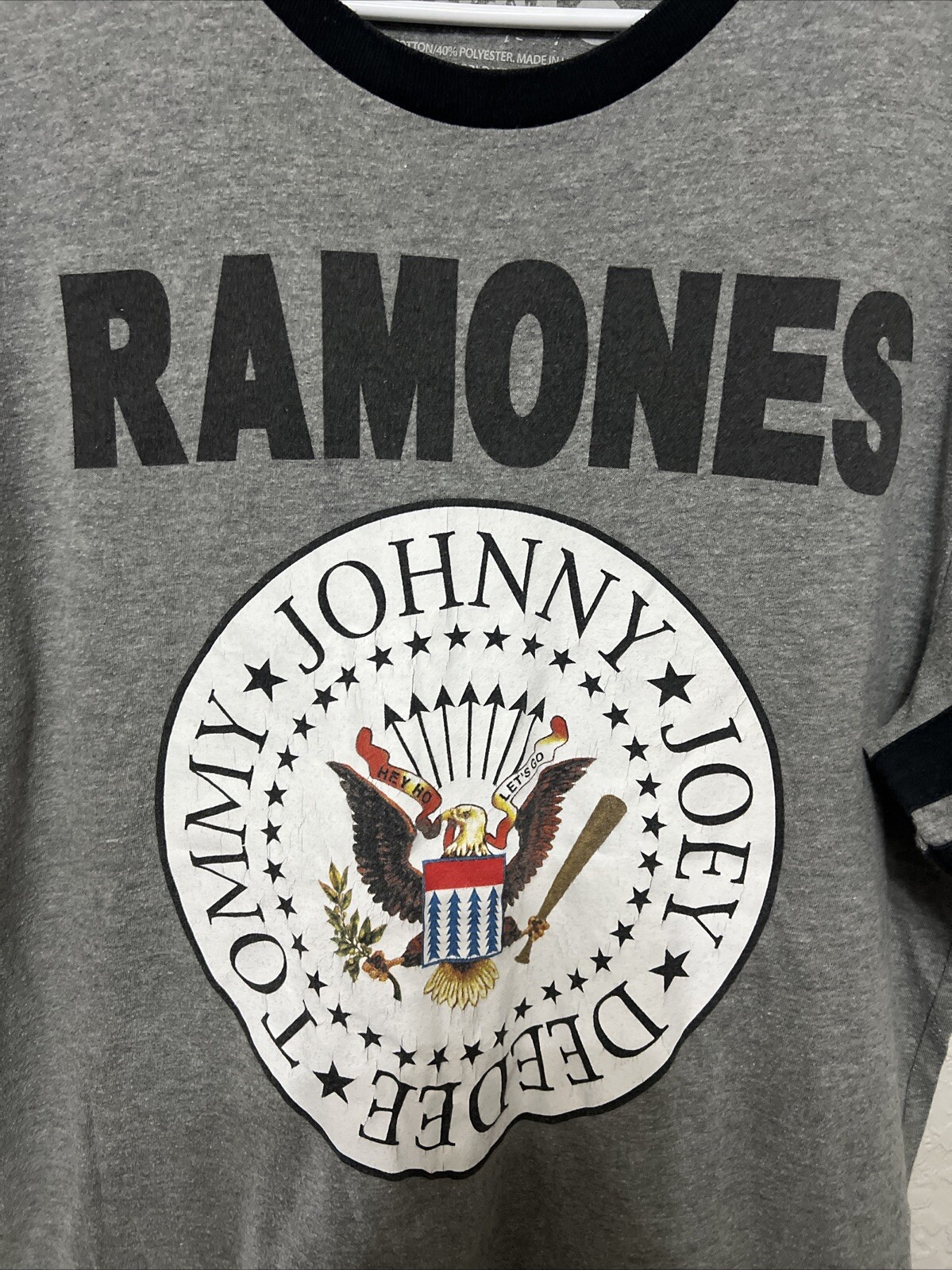 Ramones Eagle Crest Logo L Gray T-Shirt 1234 Punk Tee 2016 Stripe Sleeve Hey Ho gallery