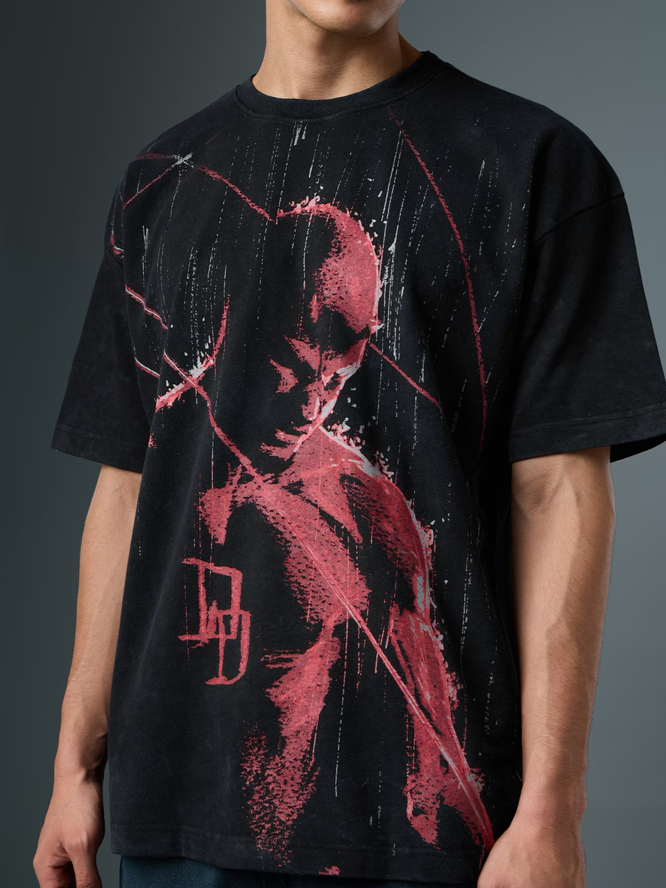 Marvel Daredevil Men's Oversized Vintage Wash T-shirt - Premium Fabric Summer gallery