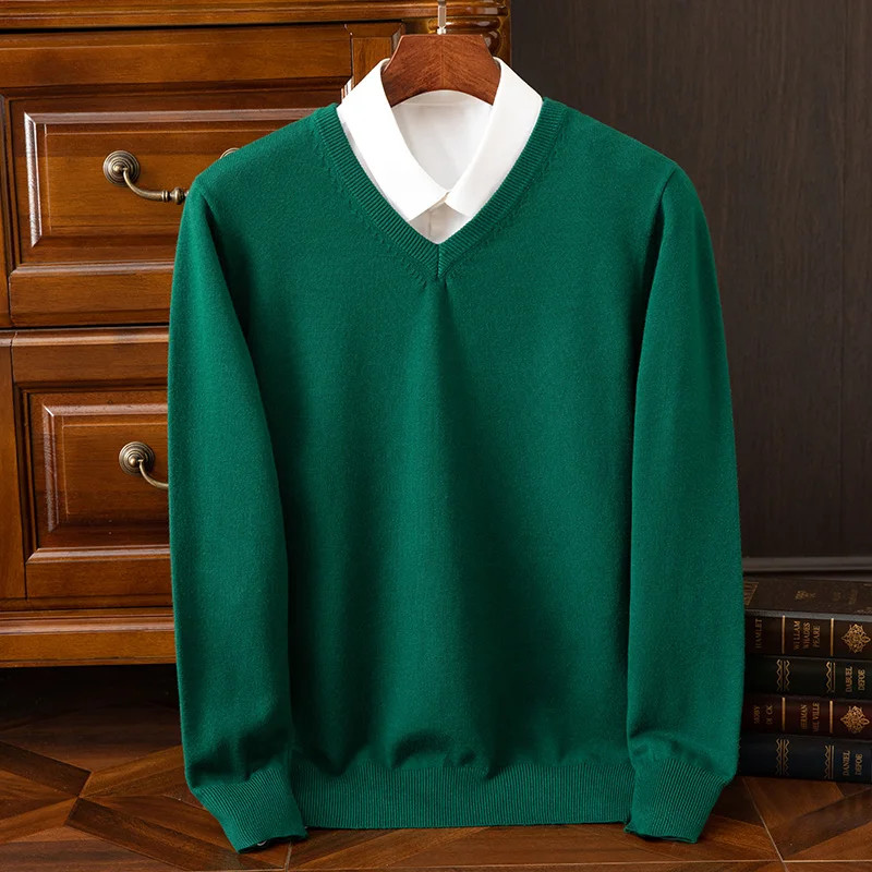 Autumn Winter Basic Merino Wool V-ne Sweater Men's Fashionable Casual Business gallery
