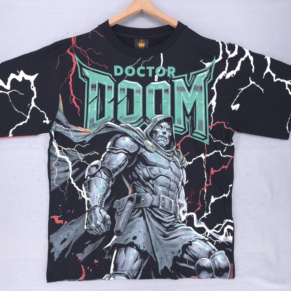 Dr Doom Marvel AOP Shirt Mens Large Black All Over Print Fantastic Four Comic