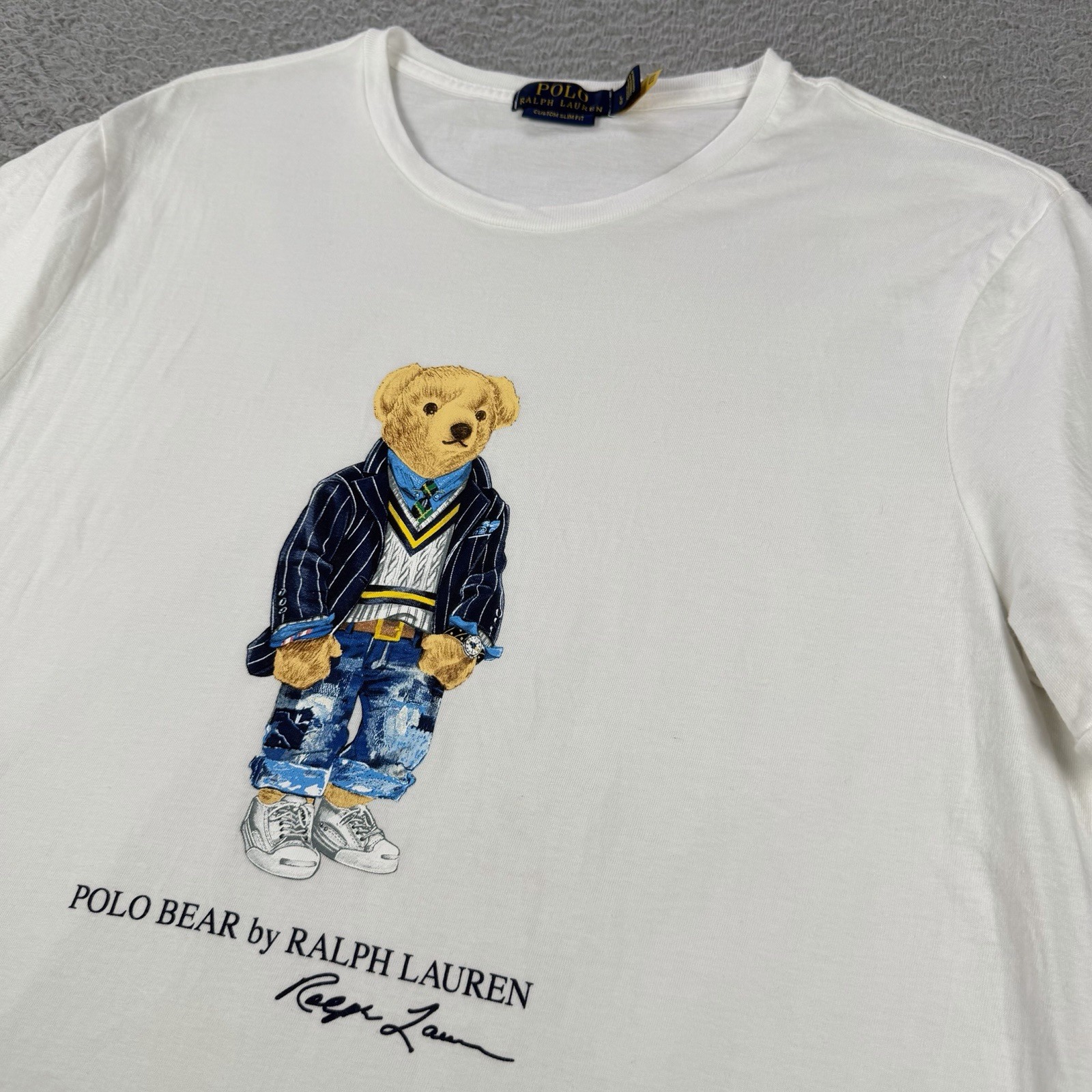 Polo Ralph Lauren Shirt Mens Large Custom Slim Fit Polo Bear Graphic Tee Cotton