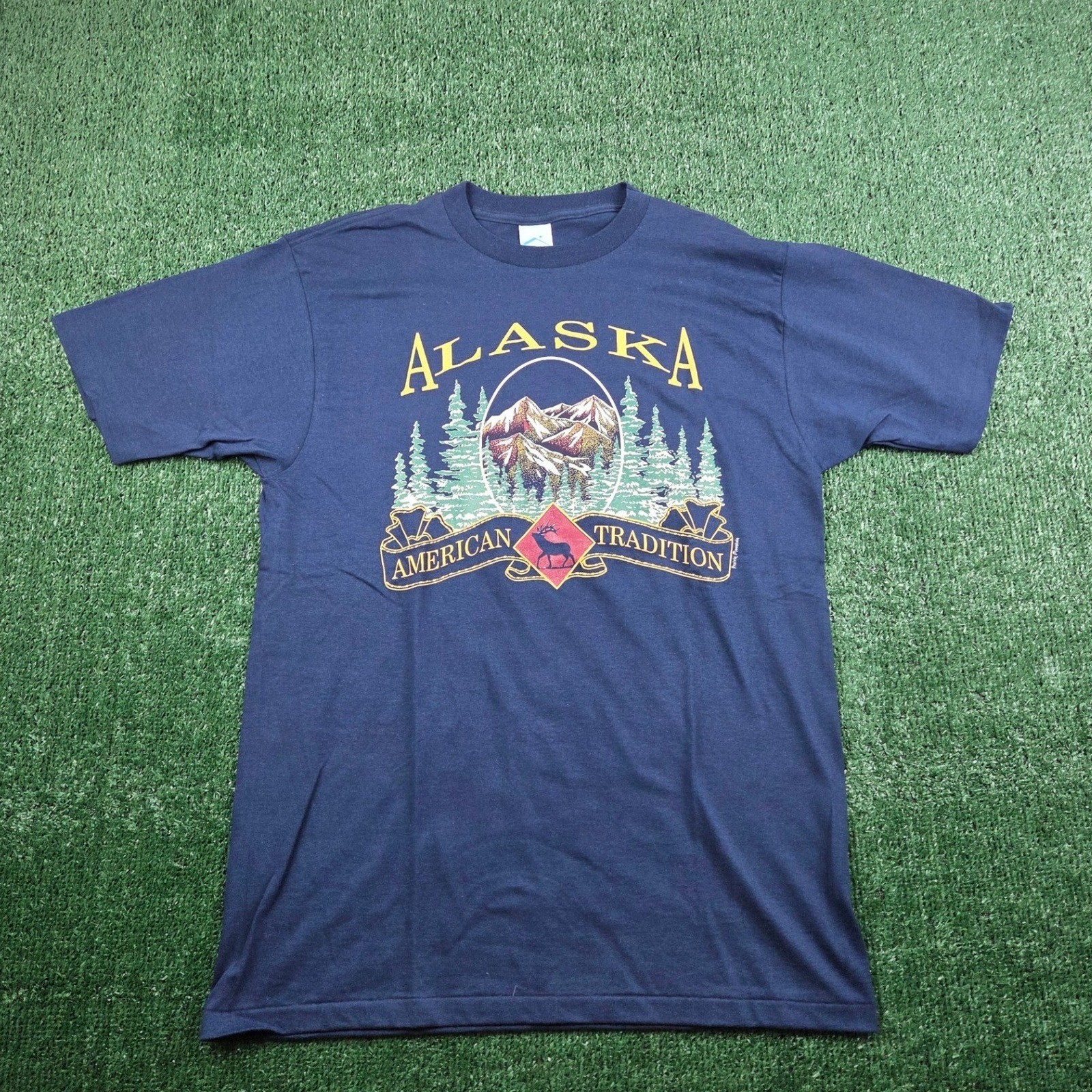 Prairie Mountain Alaska American Tradition Navy Blue Single Stitch TShirt Mens L gallery
