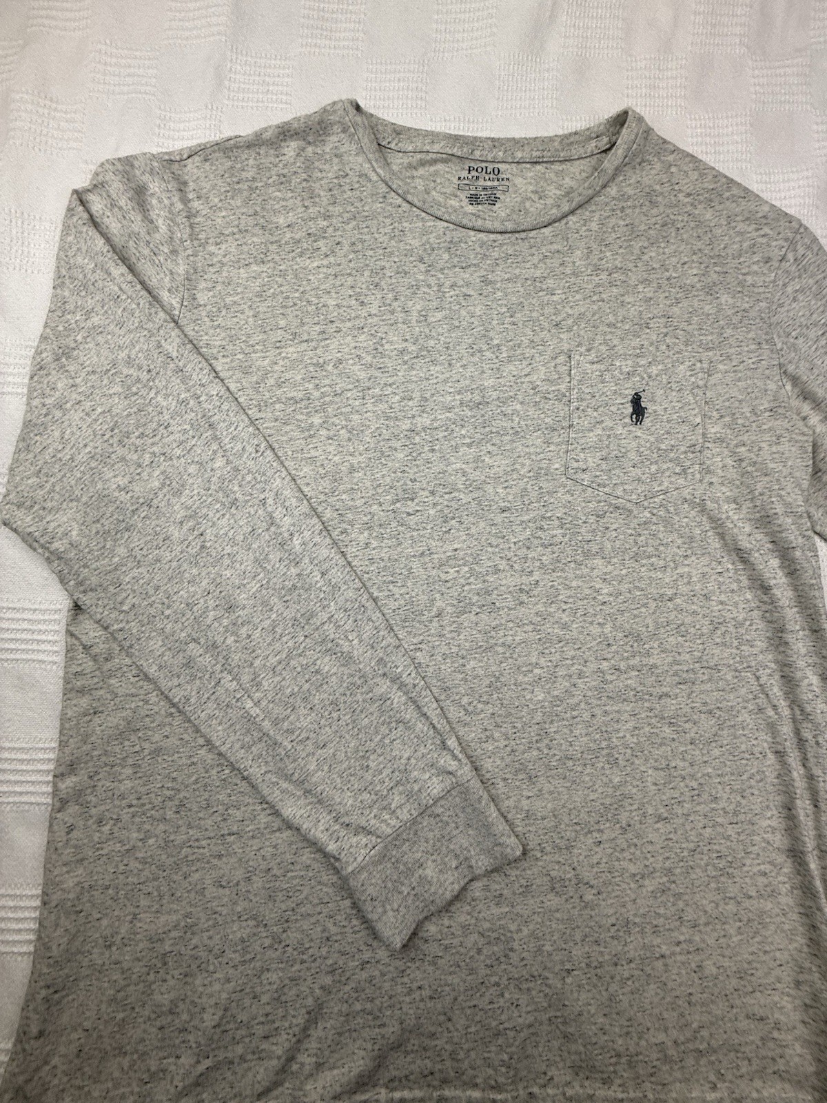 POLO RALPH LAUREN CREW T-SHIRT L GRAY LONG SLEEVE POCKET Embroidered PONY Logo