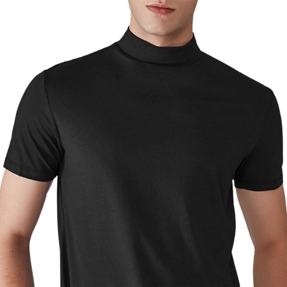 Men Short Sleeve Slim Fit Stretch T-shirt Mock Neck Turtleneck Pullover Tops gallery