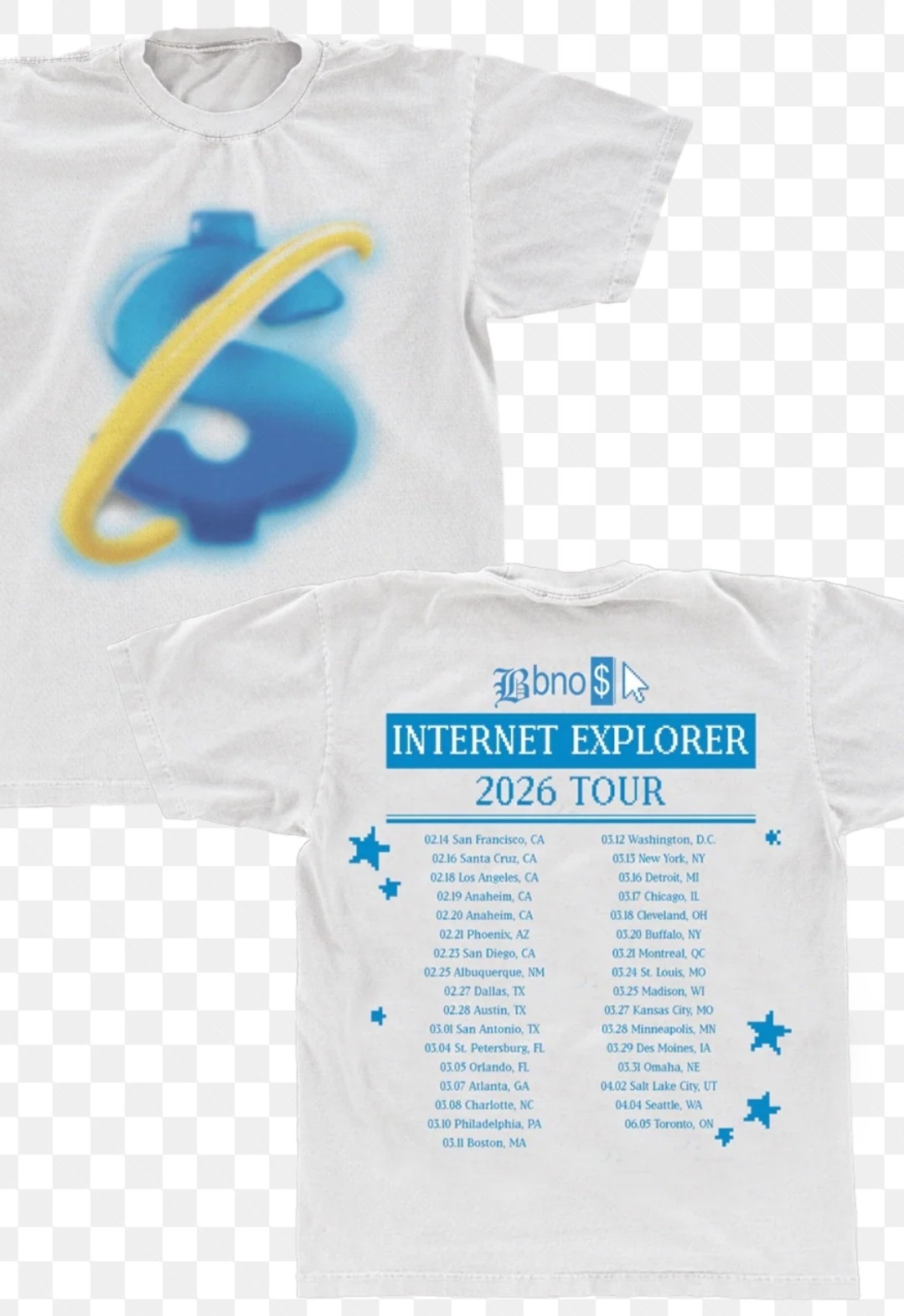 Bbno$ internet explorer Tour 2 sides white T-shirt All sizes JM1932